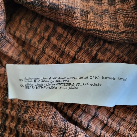 New Zara Ribbed Cut Out Cold Shoulder Long Sleeve Brown/Black Midi Dress Small - Picture 14 of 15